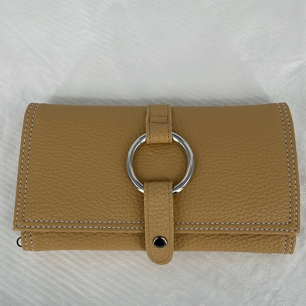 Trifold Jewelry Travel Wallet Case Yellow Pebble‎ Texture Vinyl 8 Compartments